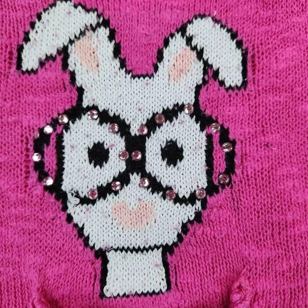 🔺️Pink Rhinestone Bunny Long Sleeve Sweater Youth Small
